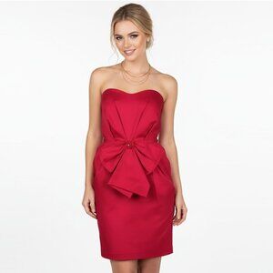 Badgley Mischka Red Strapless Dress by Mark & James Waist Bow Sequins Cotton NEW